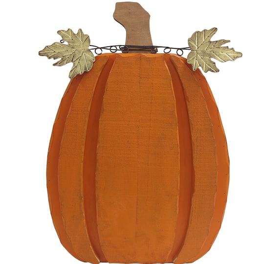23.5" Orange Wood Pumpkin Tabletop Décor by Ashland®
